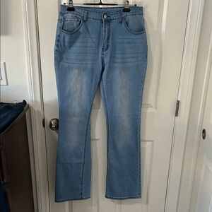 Kunmi Women's Distressed Blue Boot Cut Jeans, Size 14